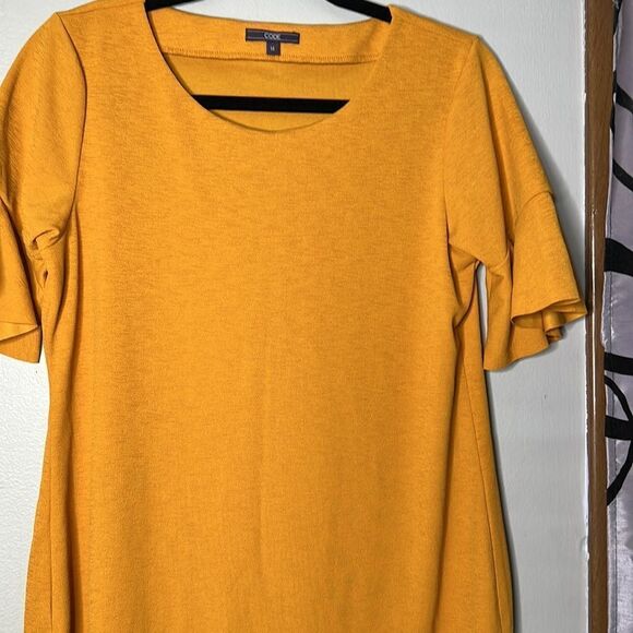 Code Shift Dress Autumn Yellow Ruffle Short Sleeves Knee Length size 14 - Picture 9 of 15